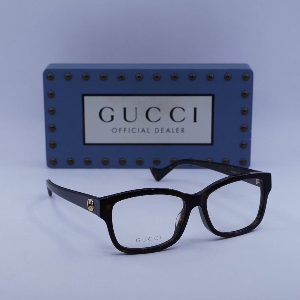 Gucci GG1259OA 002 Rectangle 55mm Eyeglasses - Dark Havana
